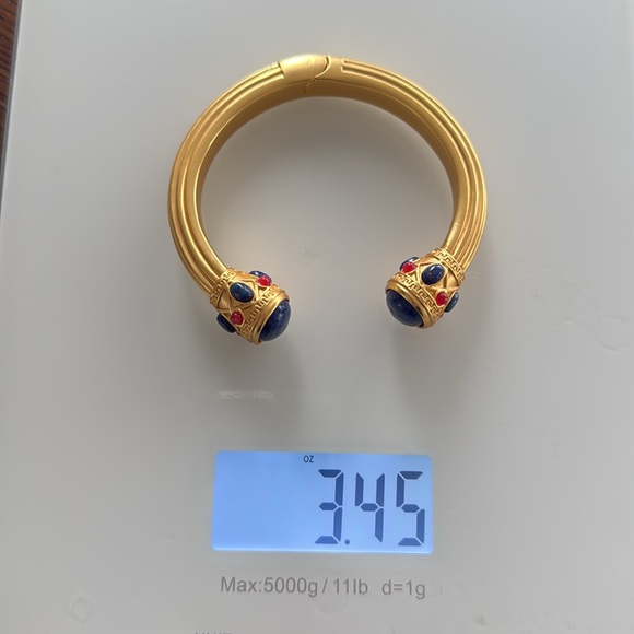 PJM China Gold Tone Greek Key Lapis Ruby Bracelet - Picture 8 of 8